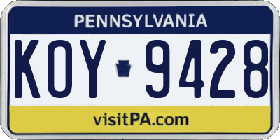 PA license plate KOY9428