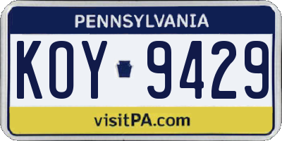 PA license plate KOY9429
