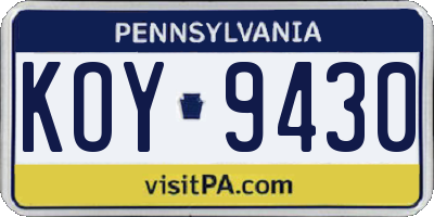 PA license plate KOY9430