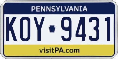 PA license plate KOY9431