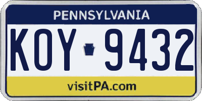 PA license plate KOY9432