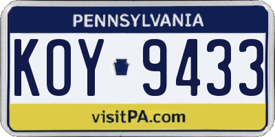 PA license plate KOY9433