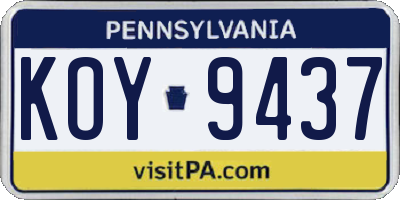 PA license plate KOY9437