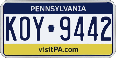 PA license plate KOY9442