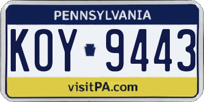 PA license plate KOY9443