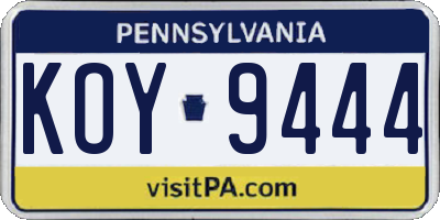 PA license plate KOY9444
