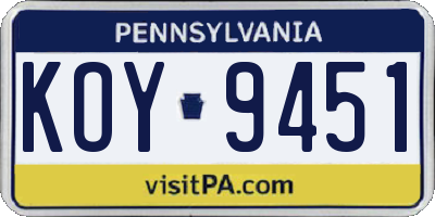 PA license plate KOY9451