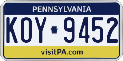 PA license plate KOY9452