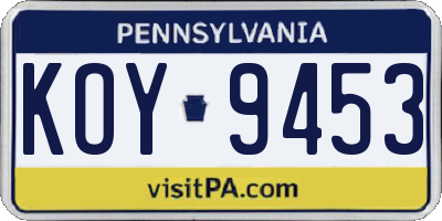 PA license plate KOY9453