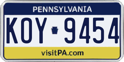 PA license plate KOY9454