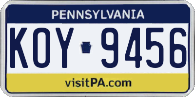 PA license plate KOY9456