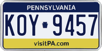 PA license plate KOY9457