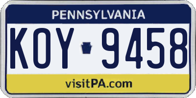 PA license plate KOY9458