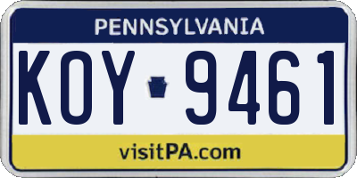 PA license plate KOY9461