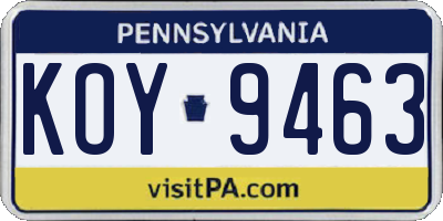 PA license plate KOY9463