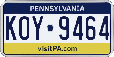 PA license plate KOY9464