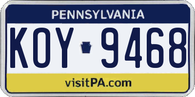 PA license plate KOY9468
