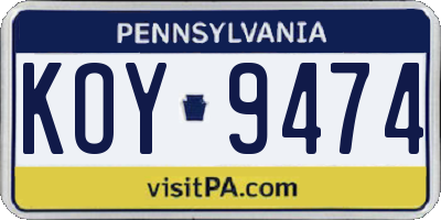 PA license plate KOY9474