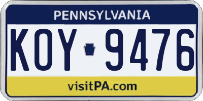 PA license plate KOY9476