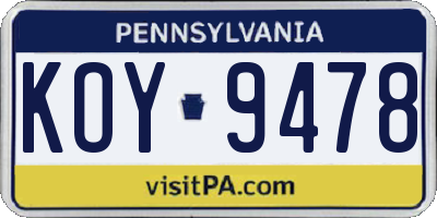 PA license plate KOY9478