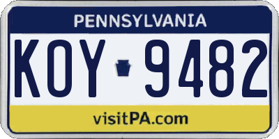 PA license plate KOY9482