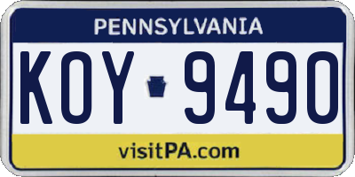 PA license plate KOY9490