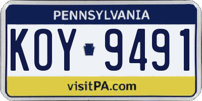 PA license plate KOY9491