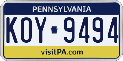 PA license plate KOY9494