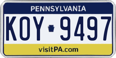 PA license plate KOY9497