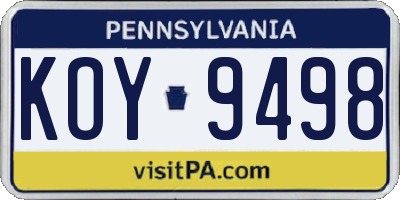 PA license plate KOY9498