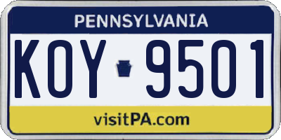 PA license plate KOY9501