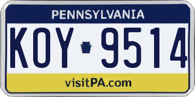 PA license plate KOY9514