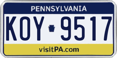 PA license plate KOY9517