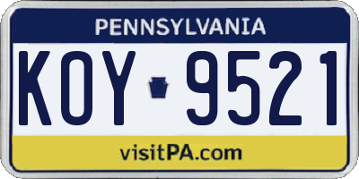 PA license plate KOY9521