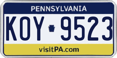 PA license plate KOY9523