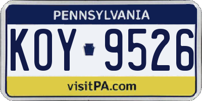 PA license plate KOY9526