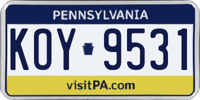 PA license plate KOY9531