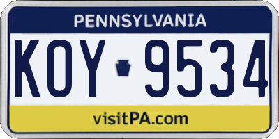PA license plate KOY9534