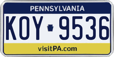 PA license plate KOY9536