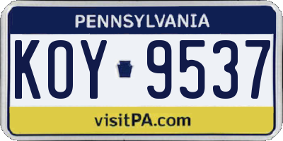 PA license plate KOY9537