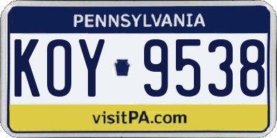 PA license plate KOY9538
