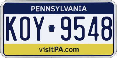 PA license plate KOY9548