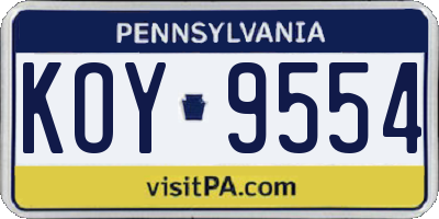 PA license plate KOY9554