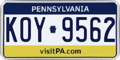 PA license plate KOY9562