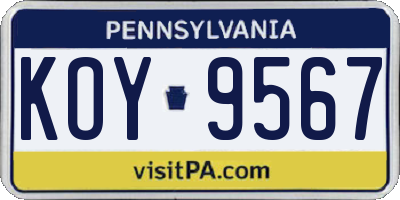 PA license plate KOY9567