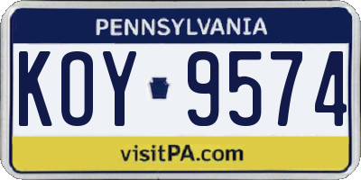 PA license plate KOY9574