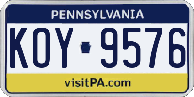 PA license plate KOY9576