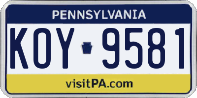 PA license plate KOY9581