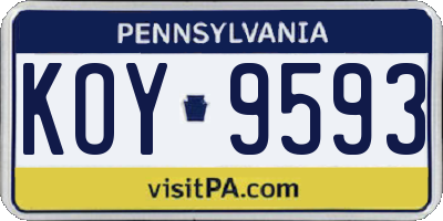PA license plate KOY9593