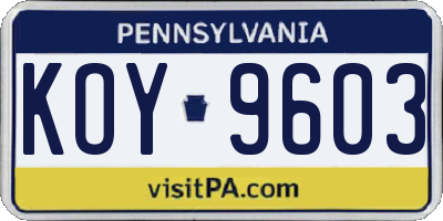 PA license plate KOY9603